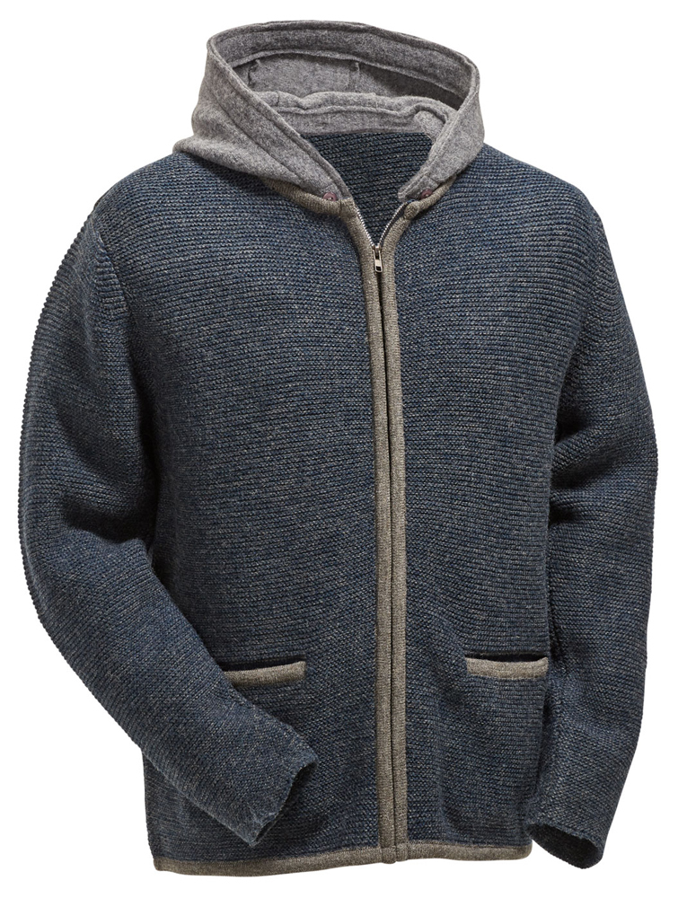 Maddox Herren Trachten Strickjacke Tristan mit Kapuze - Indigo Blau